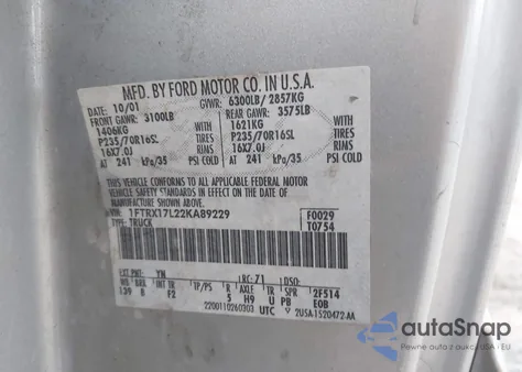 2002 Ford F-150 Lariat/Xl/Xlt from USA, damaged, VIN 1FTRX17L22KA89229